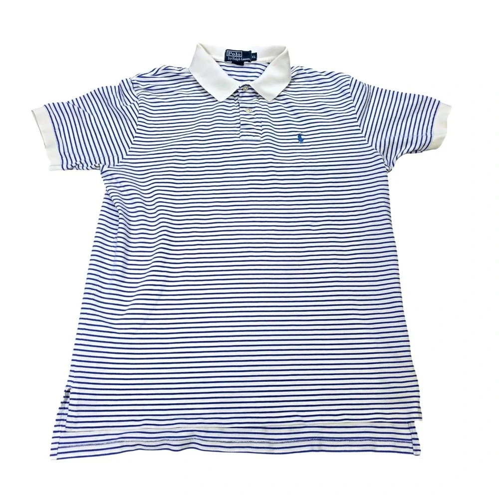 Vintage Polo Ralph Lauren Polo Shirt Men's Size XL Blue White Striped Cotton